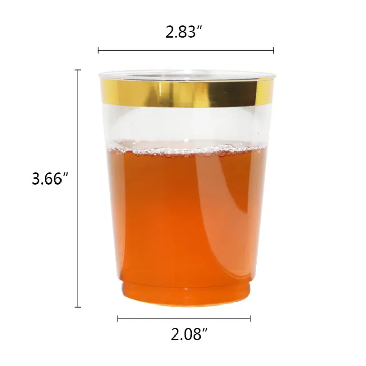 50 Pack Copas De Plástico Desechables Con Borde Dorado 10 Oz Transparentes Copas De Plástico Duros Elegantes Para Bodas Y Fiestas - 1