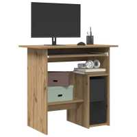 vidaXL Escritorio de madera contrachapada 80x45x74 cm en color Roble ahumado/Negro/Madera antigua y más | estructura resistente ideal para salón dormitorio o estudio - details 6