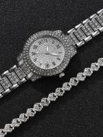 Reloj De Cuarzo Para Mujer 2023 Set De 2 Piezas Lujo Moda Correa De Plata Pulsera De Aleación Regalo Para Damas Estilo Elegante - details 1