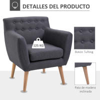 HOMCOM Sillón de Salón Moderno Butaca para Dormitorio con Reposabrazos y Patas de Madera Sofá Individual Carga 125 kg para Oficina Sala de Estar Gris Oscuro - details 3