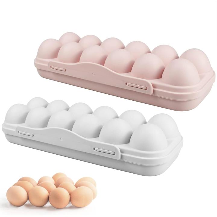 BIT 2 contenedores para huevos para refrigerador, caja de almacenamiento de huevos de 12 rejillas con tapa, bandeja apilable de plástico para huevos para cocina y restaurante