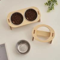 Cuencas De Alimento Y Agua Para Mascotas De Madera Elevadas Cuenco De Alimento Tilted Para Gatos Y Perros Single/Double Accesorios Para Mascotas - details 2