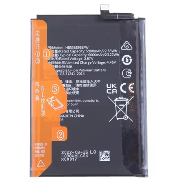 Bateria interna HB536896EFW compatible para Huawei Nova y70 repuesto 6000mAh - 1