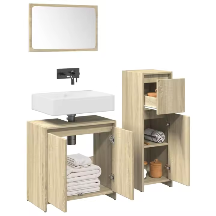 vidaXL Set muebles de baño 2 piezas madera contrachapada en color Gris hormigón/Roble Sonoma | almacenamiento funcional diseño moderno para baño dormitorio sala - 1