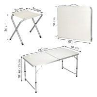 LILI HOME Conjunto de Mesa + 4 Taburetes de Camping Plegables – Aluminio Altura Ajustable 🔹 Dimensiones abiertas: 120 cm (largo) x 60 cm (ancho)  🔹 Altura regulable en 3 posiciones: ▪️ 55 cm ▪️ 62 cm ▪️ 70 cm. ✨ Práctica, ligera y resisten - details 2