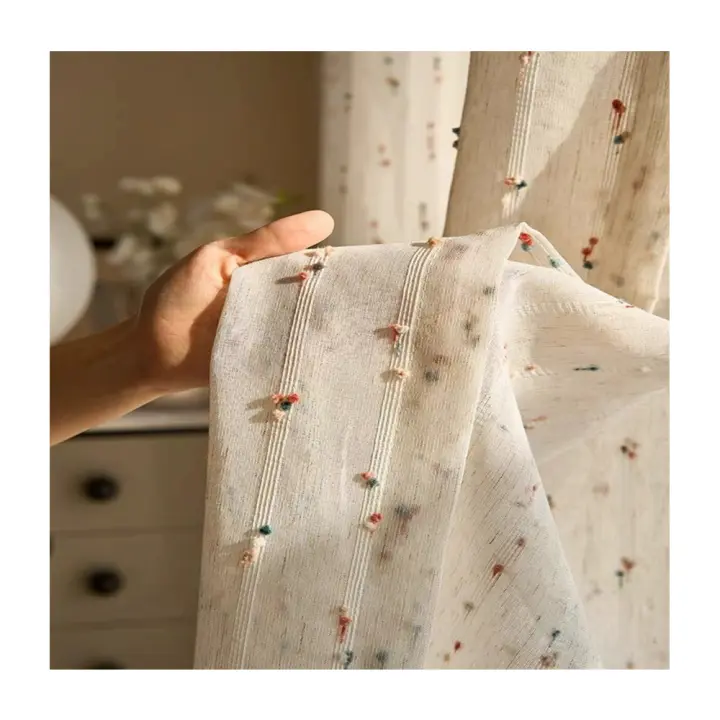 Cortina De Lino Vintage Transparente Con Arco Iris Y Bocadillo De Gelatina Diseño De Bolsa De Percha Fácil Colgaje Ideal Para Dormitorio Y Sala - 1