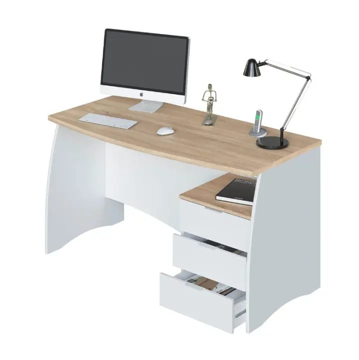Meimon ESTIL Mesa despacho con buc de 3 cajones, estructura de tablero de partículas melaminizado, guías metálicas, tiradores lacados en blanco, y patas ABS. Medidas: 74 cm (alto) x 136 cm (ancho) x 67 cm (prof.) - 1