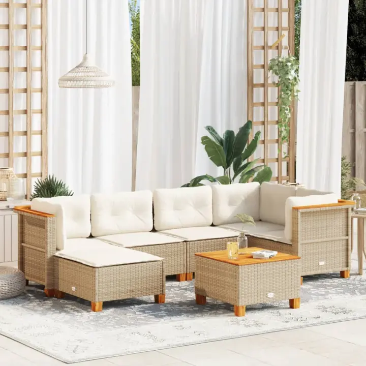 vidaXL Set sofás de jardín 7 piezas y cojines ratán sintético beige - 1