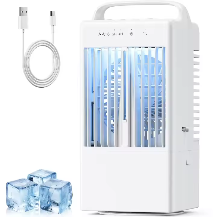 Aire acondicionado portátil, miniventilador USB 4 en 1 con ossilación de 90 °, temporizador de 2/4 H, 3 velocidades, LED de 7 Colores, para el hogar y la Oficina. - 1