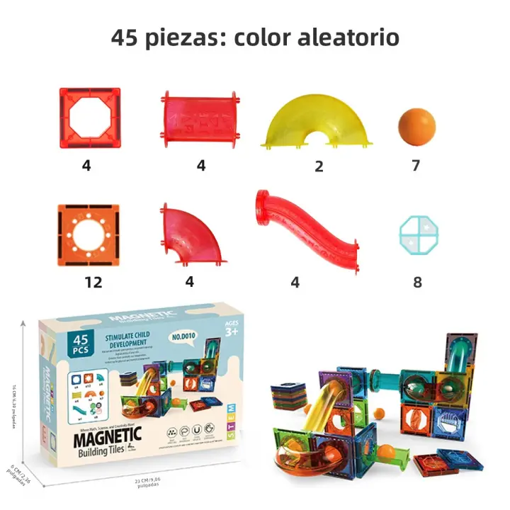 Bloques De Construcción Magnéticos Luz Para Niños Juguetes Educativos STEM 3D Transparentes Con Carril De Bolas Magnéticas - 1