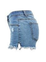 Shorts De Mezclilla Para Mujer Cintura Media Estirables Estilo Casual Veraniego Con Decoración De Rasguños Y Lavado - details 3