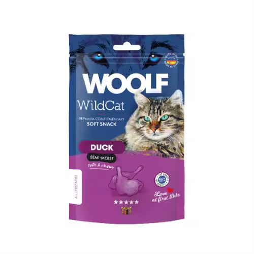 Snack para gatos semihúmedo de Pato 50gr Woolf Wildcat - Sabrosa opción natural para su mascota - 1