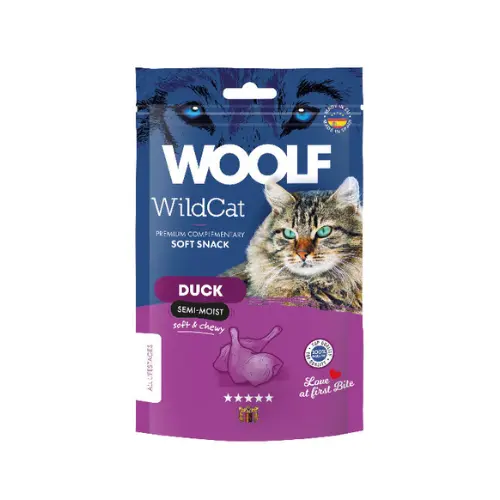 Snack para gatos semihúmedo de Pato 50gr Woolf Wildcat - Sabrosa opción natural para su mascota - 1