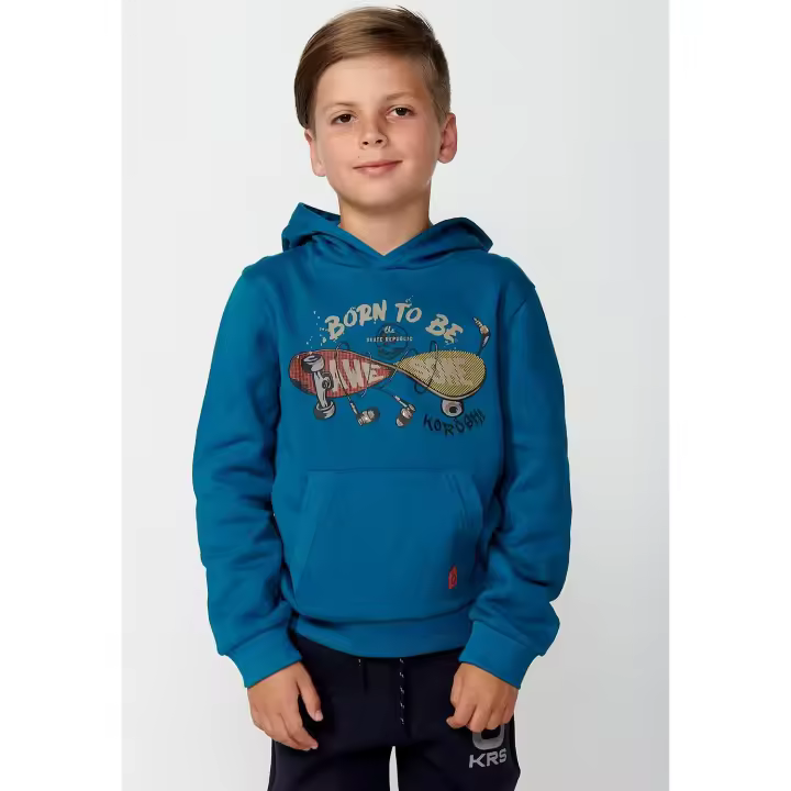 Koroshi Sudadera de manga larga con cuello y capucha con detalle delantero y bolsillo canguro para niño de color azul - 1