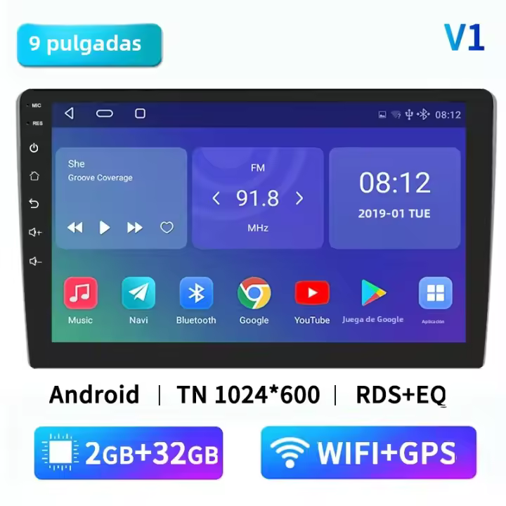 Reproductor Multimedia Android 12 AHOUDY Universal 9 Pulgadas 2 Din Con Carplay Android Auto Bluetooth Navegación GPS Universal - 1