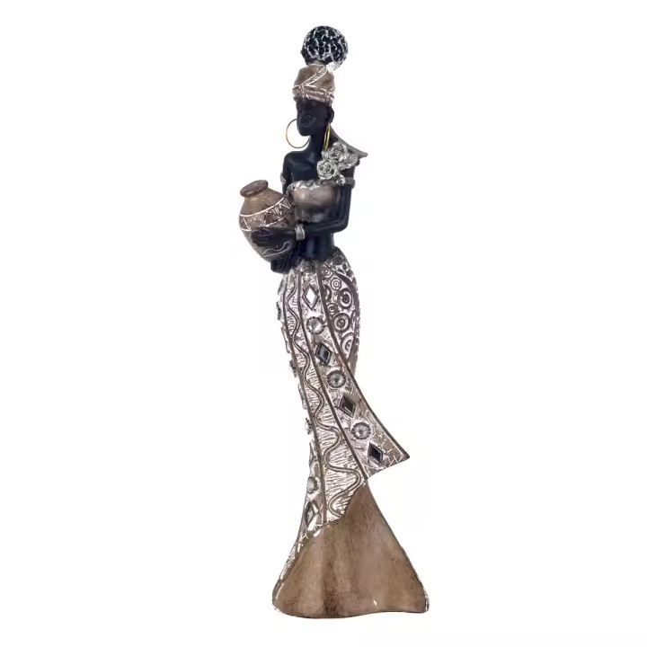 CAPRILO REGALOS & DECORACIÓN  Figura Decorativa Multicolor de Resina "Mujer Africana con Jarrón en Brazos" Adornos y Esculturas. Regalos Originales. Decoración Hogar. 8 x 5 x 28,50 cm - 1
