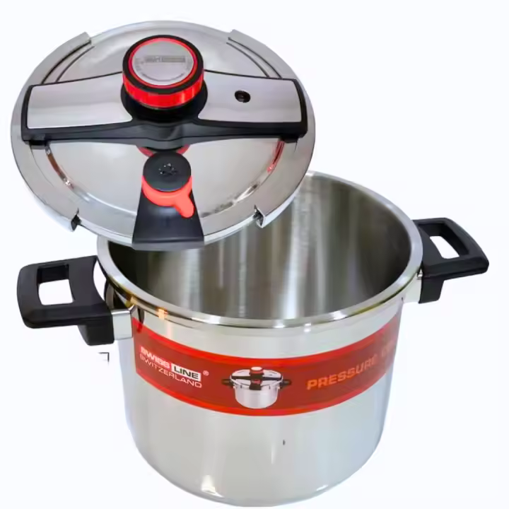 Olla a Presión 10 litros  SWISS LINE Acero inoxidable apertura fácil y segura con válvulas de seguridad. Diámetro 26cm - 1