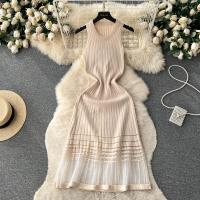 Vestido Midi Bodycon A-Line De Mujer Sin Mangas Patchwork Tejido Long Sundress Malla Elástica Estilo Callejero Verano 2024 - details 2