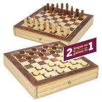 COLORBABY - Juego 2 en 1 de ajedrez y damas de madera, tablero 30x30 cm, set de 57 piezas, 2 jugadores, cajón de almacenaje, juguete educativo, ajedrez para niños y adultos, +6 años - details 1