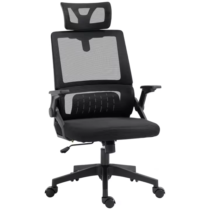 Vinsetto Silla de Oficina de Malla con Función de Basculante Silla de Escritorio Giratorio Altura Reposacabezas Ajustable y Reposabrazos Carga 120 kg para Estudio 58x61x102-119 cm - 1