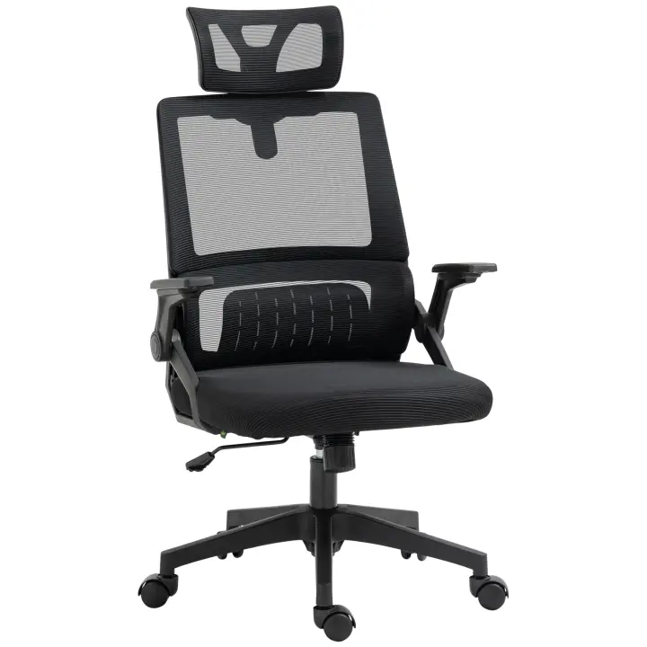 Vinsetto Silla de Oficina de Malla con Función de Basculante Silla de Escritorio Giratorio Altura Reposacabezas Ajustable y Reposabrazos Carga 120 kg para Estudio 58x61x102-119 cm - 1