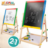 WOOMAX - Caballete infantil con pizarra de madera, doble cara para escribir y dibujar, mide 40x36,5x68 cm, incluye tizas, borrador y rotulador negro, pizarra educativa de pie para pequeños artistas, recomendada a partir de 3 años, con certificación FSC - details 1