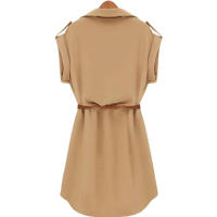 Vestido Largo De Verano Elegante Retro Para Mujer Con Cinturón Y Mangas Cortas Estilo Casual Moda Oficina Color Sólido Ajustado - details 4