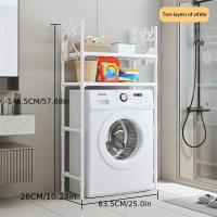Soporte de lavadora de doble capa sobre el inodoro, acero inoxidable, estantería multifuncional, para cuarto de lavado, cocina, sala de estar, sin electricidad, estantes, ahorro espacio - details 0