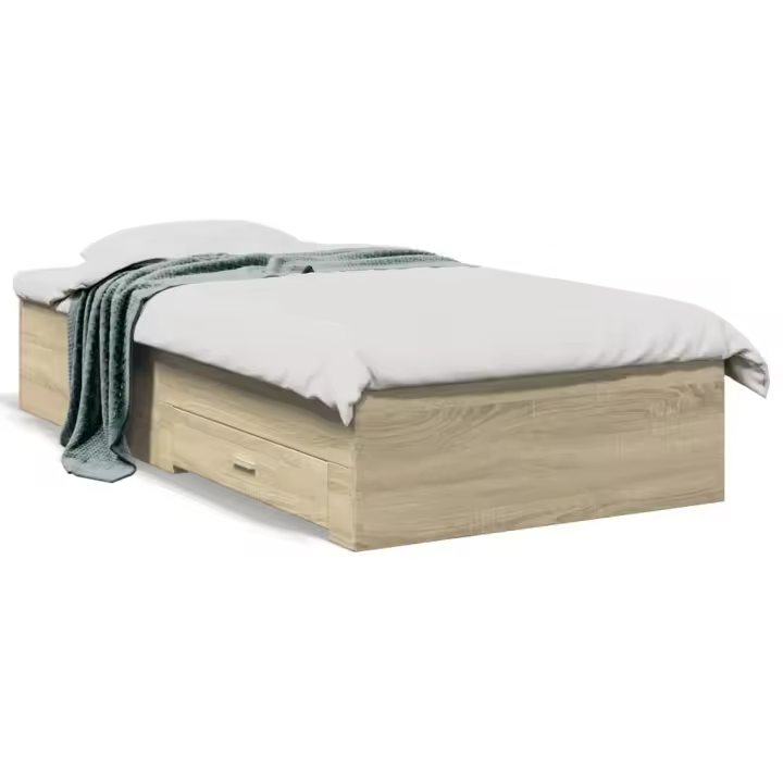 vidaXL Cama con cajones madera ingeniería roble Sonoma 90x190 cm - 1