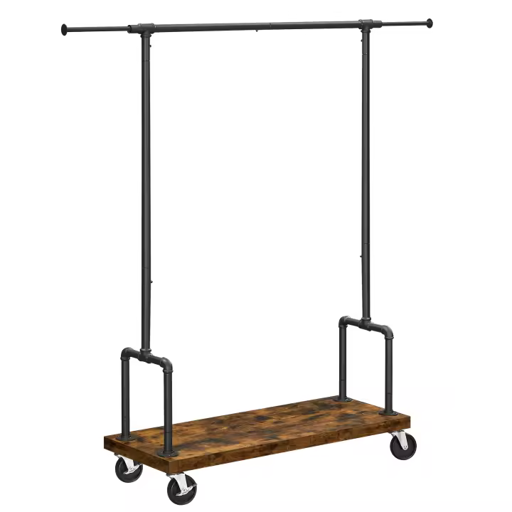 VASAGLE - Perchero extensible para ropa, con 2 barras, estilo industrial, color marrón rústico y negro - 1