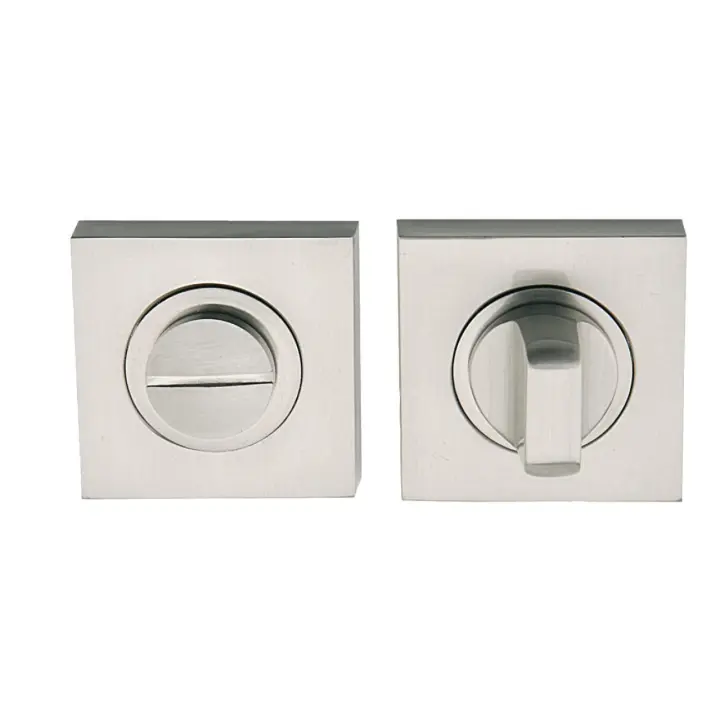 AZERO - Muletilla y desbloqueo con roseta cuadrada, cierre de condena para puertas de madera interior. Disponible en 50mm y 35mm, cuadradillo de 6mm. Color níquel satinado o negro - 1