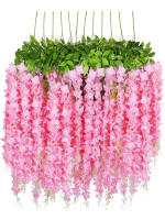 12pcs Wisteria Artificial Enredadera De Flores Rosa Para Decoración De Bodas Y Hogar Valla Colgante De Tela De Seda Para Pared - details 0