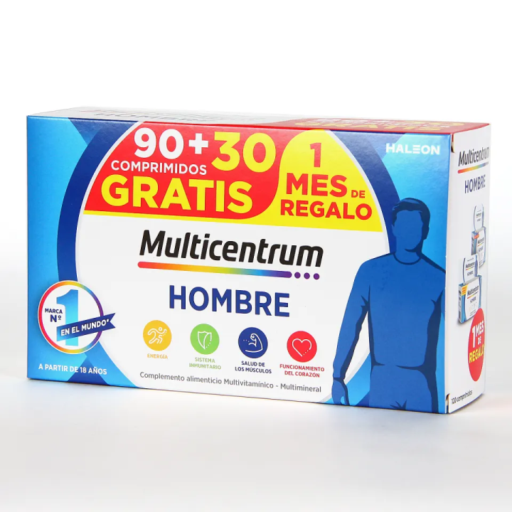 Multicentrum - Multivitaminas Hombre 50+ con 13 vitaminas y 11 minerales para salud ósea y cognitiva, 90 comprimidos – Pack con regalo (1 mes tratamiento) *hasta agotar existencias