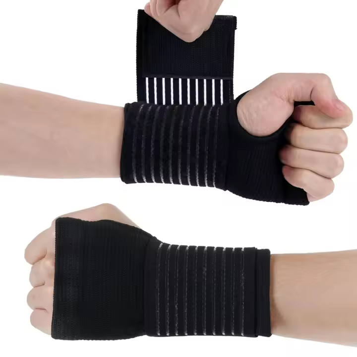 2 Pack Elastic Wrist Support with Strap, Adjustable Wrist Compression Relieves Wrist Pain,Sports Use for Men and Women, Right & Left (Black) - 1