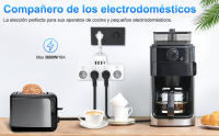 Regleta con Interruptores Individuales – 4 Enchufes + 3 Puertos USB | 1 USB-C | Enchufe Múltiple con Cable Corto de 5 cm | Adaptador de Pared Compacto, Blanco - details 1