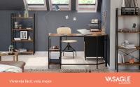 VASAGLE Escritorio de Esquina, Mesa en Forma de L, con Archivador Colgante, 2 Estantes, Oficina en Casa, Fácil de Montar, Marco de Acero, Estilo Industrial, Marrón Rústico y Negro - details 0