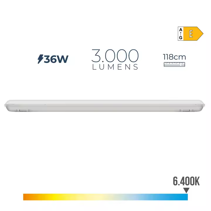 Regleta Estanca LED IP65 36W 3000lm 6500K Luz Fría 8,6x118x6,6cm EDM - 1