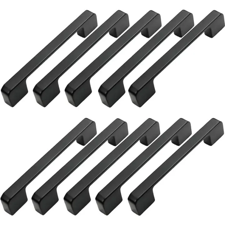 10 piezas Manija de muebles Distancia central 96 mm-Manija de puerta de cocina negra Manija de barra de muebles Manija de cocina negra 96 mm - 1