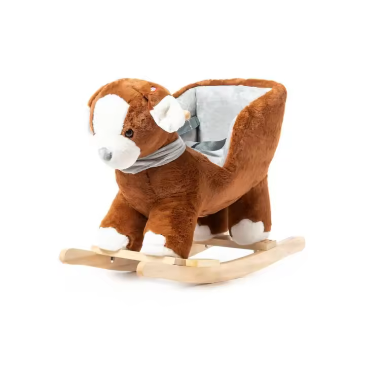 Balancín con respaldo Perrito , Balancín de peluche y Madera en Forma de Perrito blanco y marrón para Niños: Juguete tradicional, Seguro y Duradero, Ideal para Desarrollo de la Coordinación y Equilibrio en Pequeños - 1