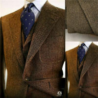 Traje De Boda Gris De 3 Piezas Con Notch Lapel Dos Botones Tweed Herringbone Formal Para Hombres Hecho a Medida Peaky Blinders - details 5