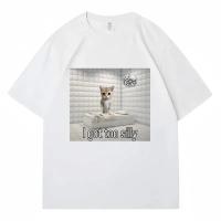 Camiseta De Gato Riendo Llorando Triste Y Divertido Para Hombres Y Mujeres Algodón 100% Estilo Casual Oversize Streetwear Verano - details 2