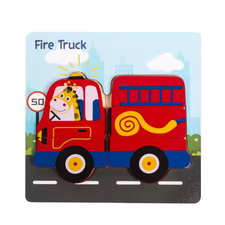 DAM. Puzle de madera para niños, de 5 piezas. Diseño camión de bomberos. 15x1x15cm. - 1