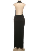 Vestido Maxi Sin Mangas Para Mujer Kliou Halter V-Neck Profundo Draped Bodycon Festival Fiesta Sin Espalda Cuello Alto Polyester Spandex - details 3