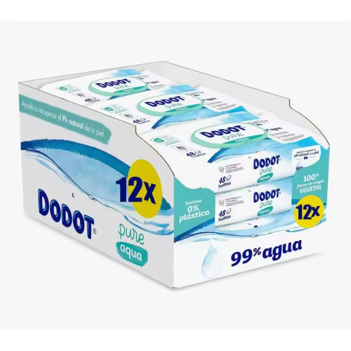 Dodot Toallitas Pure Aqua para Bebé, 99% Agua, 576 Toallitas, 12 Paquetes (12 x 48) de Toallitas para Bebé. - 1