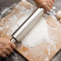 Roller &; Pastelería de acero inoxidable antiadherente Rolling Roller Stick Rolling Rod Baking Tool para pan italiano Pizza Corst Cookie Pastelería Plata - details 0