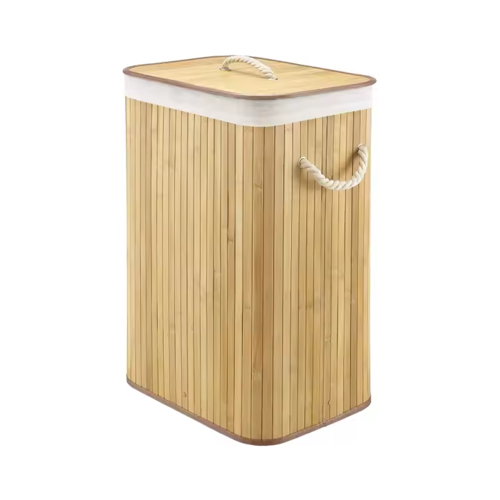 LUTODY - Cesta cesto de Ropa Sucia con Tapa y Asa Ergonómica de Cuerda - Cesta Colada de Bambú Lavable y Extraíble - Capacidad de 72 L para Tendedero, Terraza y Dormitorio - 1