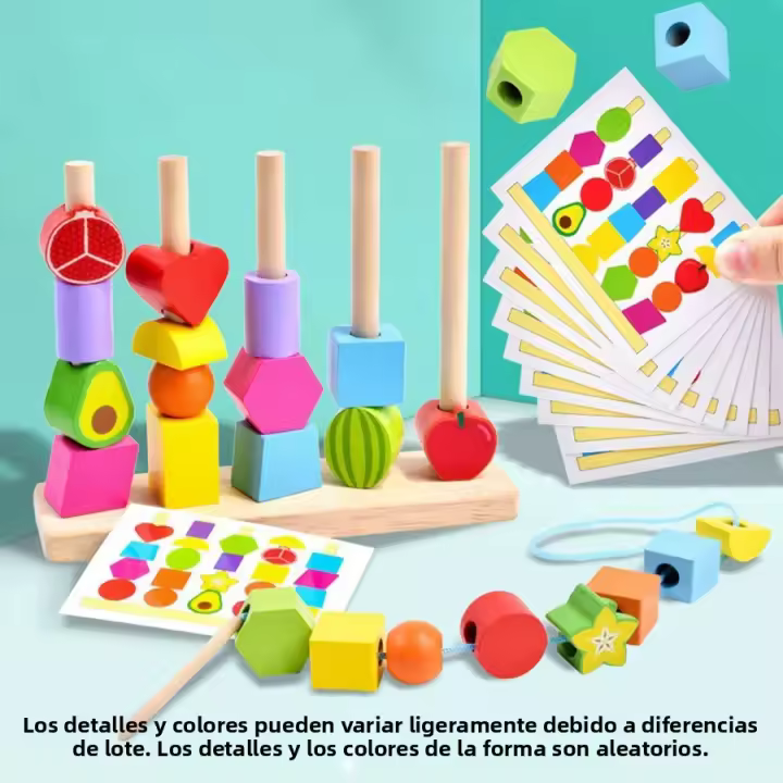 Juguete De Aprendizaje Montessori De Madera Con Cuentas Y Bloques Pila Montessori Juguetes De Forma Para Niños De 3-6 Años - 1