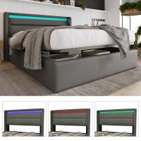 Cama de almacenamiento hidráulico con tira de Luz LED, Cama Doble Marco de Cama tapizada 160x200 cm, Cama funcional, gris (con colchón) - details 1