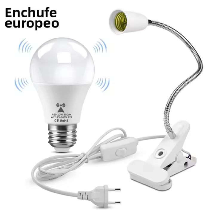 Lámpara De Escritorio LED Con Sensor De Movimiento Radar 12W Para Iluminación De Dormitorio Hogar Con Soporte E27 Y Cable De Interruptor 220V Luz De Mesa Moderna - 1