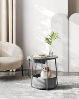 Mesa Auxiliar Redonda con Tomas de Corriente y Cesta de Tela - Espaciosa Mesa Lateral para Salón, Dormitorio o Mesita de Noche, Estilo Moderno - details 9